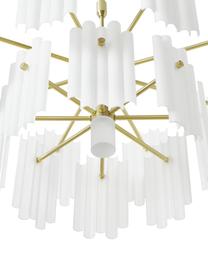 Große LED-Pendelleuchte Alenia, Lampenschirm: Acrylglas, Baldachin: Metall, vermessingt, Weiß, Messingfarben, Ø 61 x H 98 cm