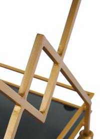 Bar cart Ben met antieke afwerking, Plateaus: getint glas, Frame: gelakt metaal, Wieltjes: kunststof, Goudkleurig, B 76 x H 80 cm