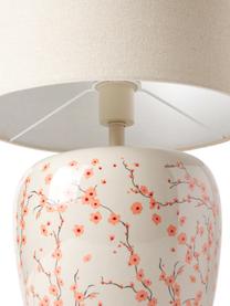 Grote keramische tafellamp Eileen, Lampenkap: 100% polyester, Lampvoet: keramiek, Beige, glanzend, Ø 33 x H 48 cm