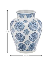 Jarrón de porcelana Lin, Porcelana, no impermeable, Blanco, azul, Ø 21 x Al 28 cm