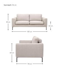 Sofa Cucita (2-Sitzer) mit Metall-Füßen, Bezug: Webstoff (Polyester) Der , Gestell: Massives Kiefernholz, FSC, Füße: Metall, lackiert, Webstoff Beige, B 187 x T 94 cm