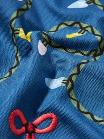 Povlak na polštář s vánočním potiskem a výšivkou Ribbons, 100 % bavlna, Modrá, Š 45 cm, D 45 cm