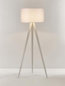 Lámpara de pie trípode de madera maciza Jake, estilo escandinavo, Pantalla: lino, Cable: plástico, Blanco, Ø 60 x Al 150 cm