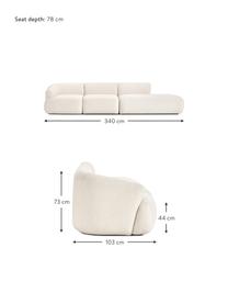 Méridienne modulable Sofia, Tissu blanc crème, larg. 340 x prof. 103 cm, dossier à gauche