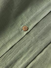 Funda nórdica de algodón jacquard y lino Amita, Verde, beige, Cama 90 cm (155 x 220 cm)