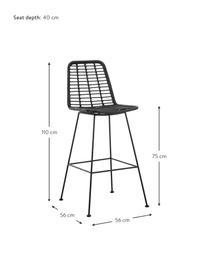 Krzesło barowe z polirattanu z metalowymi nogami Costa, Stelaż: metal malowany proszkowo, Czarny, S 56 x W 110 cm