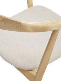 Sedia con braccioli in legno con cuscino Angelina, Rivestimento: poliestere Il rivestiment, Struttura: legno di frassino, certif, Tessuto bianco crema, legno di frassino chiaro, Larg. 57 x Alt. 80 cm