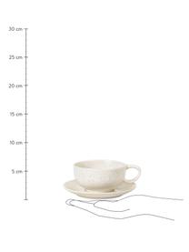 Handgemachte Steingut-Tasse mit Untertasse Nordic Vanilla in Cremeweiß gesprenkelt, Steingut, Cremeweiß, gesprenkelt, Ø 11 x H 5 cm, 250 ml