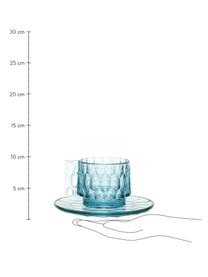 Tazas de café con platitos con relieves Jellies, 4 uds., Plástico, Azul claro transparente, Ø 6 x Al 7 cm, 90 ml