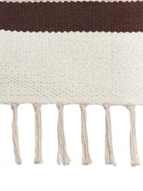 Handgewebter Kelim-Teppich Wyoming, 100% Bio-Baumwolle, GOTS-zertifiziert, Cremeweiß, Braun, Schwarz, B 80 x L 150 cm (Größe XS)
