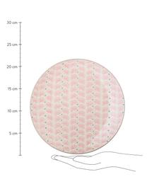 Handgemaakte ontbijtborden Maya met speels patroon, set van 3, Keramiek, Crèmewit, groen, roze, lila, Ø 22 cm