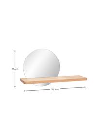 Ronde wandspiegel Balance met plank, Plank: eikenhoutfineer, Beige, B 52 x H 26 cm