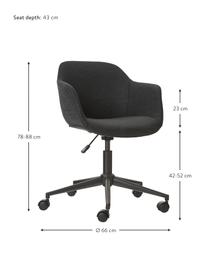 Polster-Schreibtischstuhl Fiji mit schmaler Sitzschale, Bezug: 100% Polyester Der hochwe, Gestell: Metall, pulverbeschichtet, Rollen: Kunststoff, Webstoff Schwarz, B 66 x T 66 cm