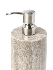 Marmeren zeepdispenser Simba, Houder: marmer, Pompje: kunststof, Beige, gemarmerd, zilverkleurig, Ø 8 x H 19 cm