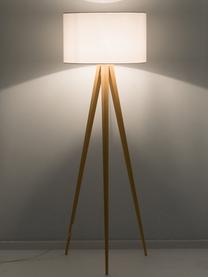 Skandi-Tripod Stehlampe Jake, Lampenschirm: Baumwolle, Lampenfuß: Metall mit Echtholzfurnie, Weiß, Braun, ∅ 50 x H 154 cm