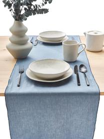 Camino de mesa de lino con ribete Kennedy, 100% lino lavado con certificado European Flax, Azul, An 40 x L 150 cm