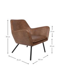 Fotel wypoczynkowy ze sztucznej skóry w stylu industrial Bon, Tapicerka: sztuczna skóra (64% poliu, Nogi: metal lakierowany, Brązowa sztuczna skóra, S 80 x G 76 cm