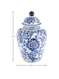 Wazon z porcelany z pokrywką Annabelle, Porcelana, Niebieski, biały, Ø 20 x W 35 cm
