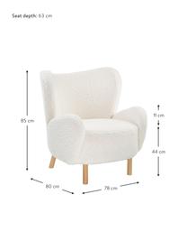 Poltrona Bergère in teddy Kalia, Rivestimento: teddy (100% poliestere) I, Gambe: legno di faggio, Struttura: metallo, Teddy bianco crema, legno di faggio chiaro, Larg. 78 x Prof. 80 cm