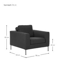 Fotel z metalowymi nogami Cucita, Tapicerka: tkanina (100% poliester) , Stelaż: lite drewno sosnowe z cer, Nogi: metal lakierowany, Antracytowa tkanina, S 98 x G 94 cm
