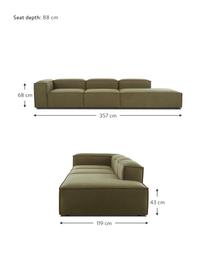 Méridienne modulable XL Lennon, Tissu vert, larg. 357 x prof. 119 cm, dossier à droite