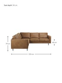 Sofa narożna ze skóry z recyklingu Hunter, Tapicerka: 70% skóra z recyklingu, 3, Stelaż: lite drewno sosnowe z cer, Nogi: metal malowany proszkowo, Brązowa skóra, S 235 x G 235 cm