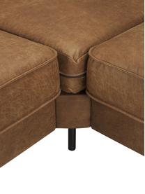 Sofa narożna ze skóry z recyklingu Hunter, Tapicerka: 70% skóra z recyklingu, 3, Stelaż: lite drewno sosnowe z cer, Nogi: metal malowany proszkowo, Brązowa skóra, S 235 x G 235 cm