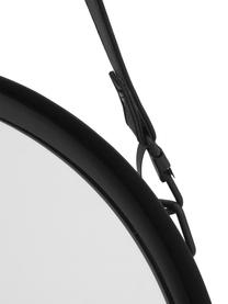 Ronde wandspiegel Liz met zwarte metalen lijst en ophangband, Zwart, B 55 cm, H 100 cm