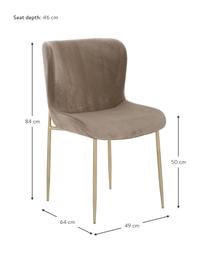 Fluwelen stoel Tess in taupe, Bekleding: fluweel (polyester), Poten: gepoedercoat metaal, Fluweel taupe, goudkleurig, B 49 x H 84 cm