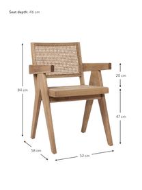 Krzesło z podłokietnikami z plecionką wiedeńską Sissi, Stelaż: lite drewno bukowe lakier, Rattan, jasne drewno dębowe, S 52 x G 58 cm