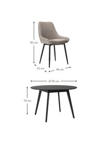 Set tavolo con sedie Yumi, Ø 115 cm, Gambe: legno di albero della gom, Rivestimento: 100% poliestere, Rivestimento: schiuma, Gambe: metallo verniciato a polv, Legno, nero verniciato, tessuto beige, Set in varie misure