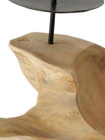Candelabro de madera de teca Yulia, Bandeja: madera de teca, Candelabro: metal con pintura en polv, Madera clara, negro, Ø 35 x Al 14 cm