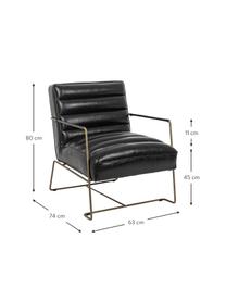 Fotel ze sztucznej skóry Brianna, Tapicerka: sztuczna skóra, Nogi: metal epoksydowany, Czarna sztuczna skóra, S 63 x G 74 cm