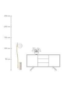 Kleine vloerlamp Cora met terrazzo voet, Lampenkap: glas, Frame: gecoat staal, Lampvoet: terrazzo, Wit, goudkleurig, terrazzo look, Ø 25 x H 127 cm