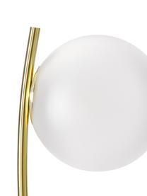 Kleine vloerlamp Cora met terrazzo voet, Lampenkap: glas, Frame: gecoat staal, Lampvoet: terrazzo, Wit, goudkleurig, terrazzo look, Ø 25 x H 127 cm