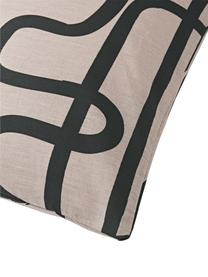 Poszewka na poduszkę z perkalu organicznego Malu, Taupe, czarny, S 70 x D 80 cm