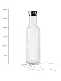 Glaskaraffe Deluxe in Transparent mit silbernem Deckel, 1 L, Glas mundgeblasen, Silikon, Transparent, H 29 cm