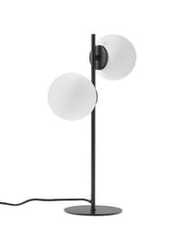 Lámpara de mesa de vidrio opalino Atlanta, Estructura: metal con pintura en polv, Cable: tela, Blanco, negro, Ø 15 x Al 45 cm