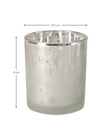 Teelichthalter-Set Winter, 2-tlg., Glas, Silberfarben, Ø 7 x H 8 cm