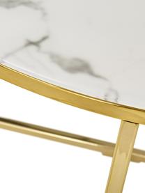 Runder Couchtisch Antigua mit Glasplatte in Marmor-Optik, Tischplatte: Glas, matt bedruckt, Gestell: Metall, vermessingt, Marmor-Optik Weiß, Goldfarben, Ø 80 cm