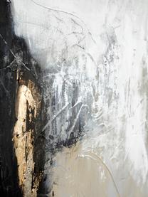 Handgemaltes Leinwandbild White Noir mit Holzrahmen, Rahmen: Eichenholz, beschichtet, Schwarz, Weiß, Beige, Goldfarben, B 92 x H 120 cm