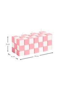 3-lonts kaars Tile met tegeleffect in roze, Was, Roze, wit, B 14 x H 6 cm