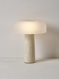 Lampada da tavolo con base in travertino Carla, Paralume: vetro, Base della lampada: travertino, metallo, Beige effetto travertino, Ø 32 x Alt. 39 cm
