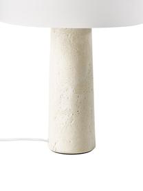 Lampe à poser avec pied en travertin Carla, Beige, aspect travertin, blanc, Ø 32 x haut. 39 cm