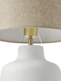 Lampada da tavolo con base in cemento Ike, Paralume: 100% lino, Base della lampada: cemento, Bianco crema, beige, Ø 28 x Alt. 45 cm