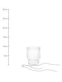 Bicchiere acqua fatto a mano con rilievo scanalato Minna, 4 pz, Vetro soffiato, Trasparente, Ø 8 x Alt. 10 cm, 300 ml