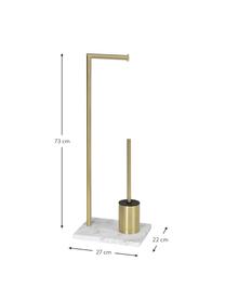 WC-papierhouder Albany met toiletborstel, Houder: gecoat metaal, Messingkleurig, wit, gemarmerd, B 27 x H 73 cm