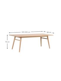 Table extensible bois de chêne Nevis, 220 - 265 x 90 cm, Bois de chêne, larg. 220 x prof. 90 cm