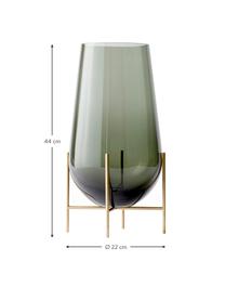 Mundgeblasene Bodenvase Échasse, Gestell: Messing, Vase: Glas, mundgeblasen, Grün, Goldfarben, Ø 22 x H 44 cm