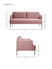 Samt-Sofa Fluente (2-Sitzer) mit Metall-Füßen, Bezug: Samt (Hochwertiger Polyes, Gestell: Massives Kiefernholz, FSC, Füße: Metall, pulverbeschichtet, Samt Rosa, B 166 x T 85 cm